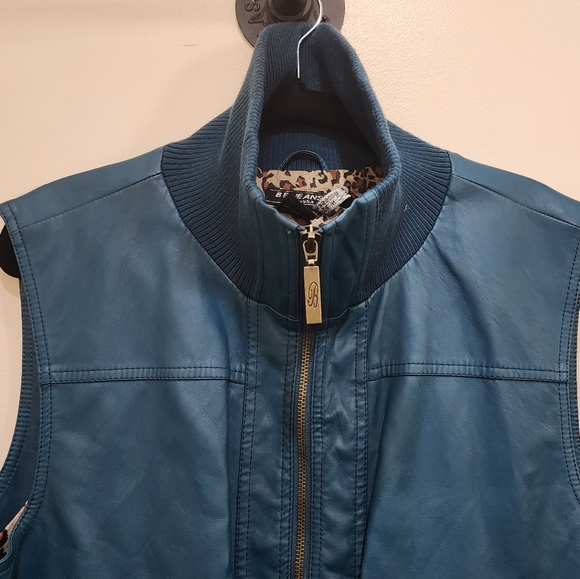B.b. jeans leather style vest leopard print lining size xl teal chunky hardware - Picture 8 of 10